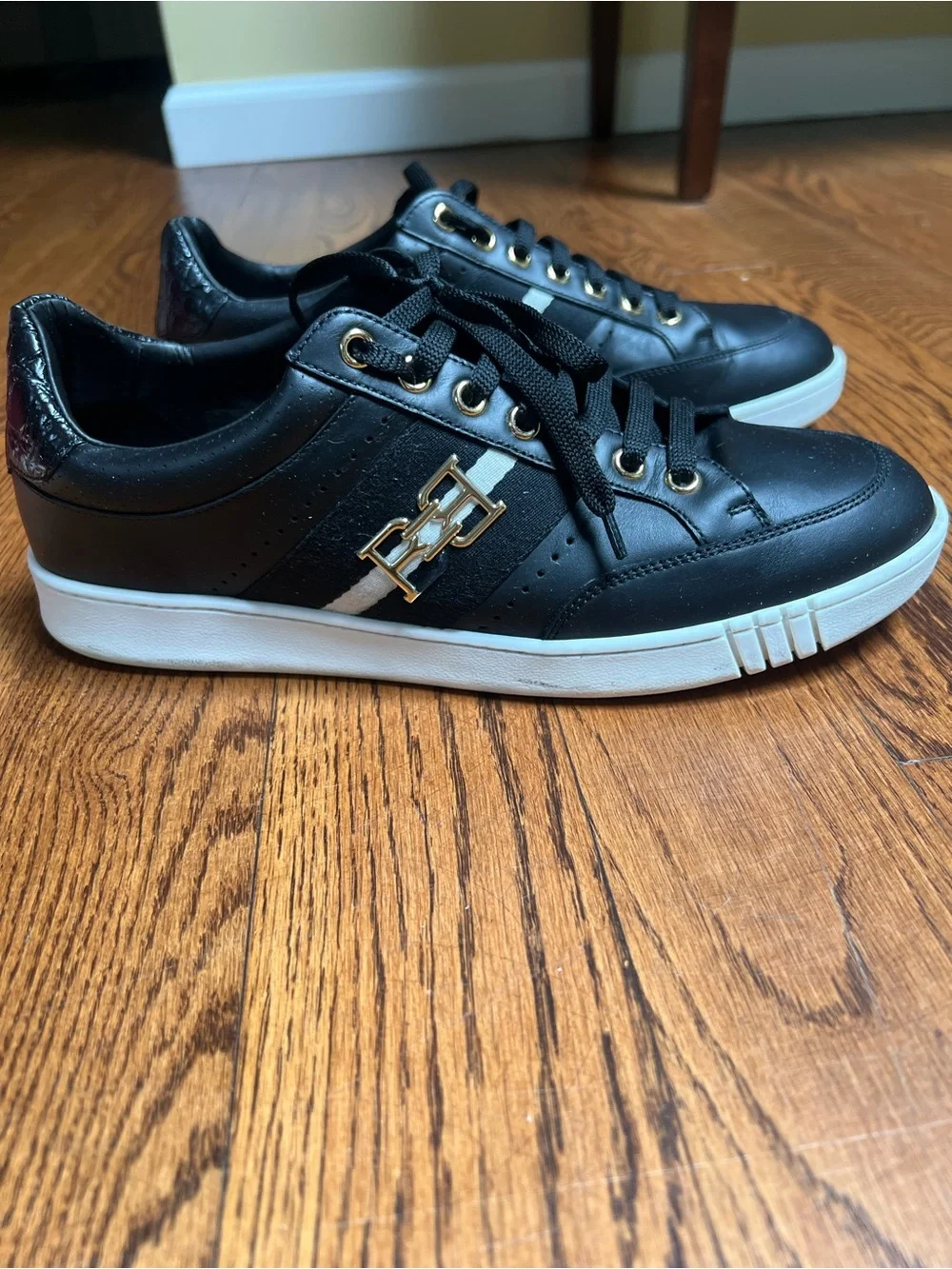 Bally Black Leather Low-Top Sneakers with White Sole